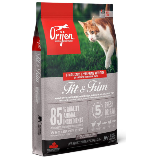 ORIJEN Fit & Trim – hrană uscată fără cereale pentru pisici supraponderale, 5,4 kg